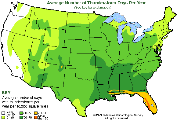 [thunderstorm frequency - US]