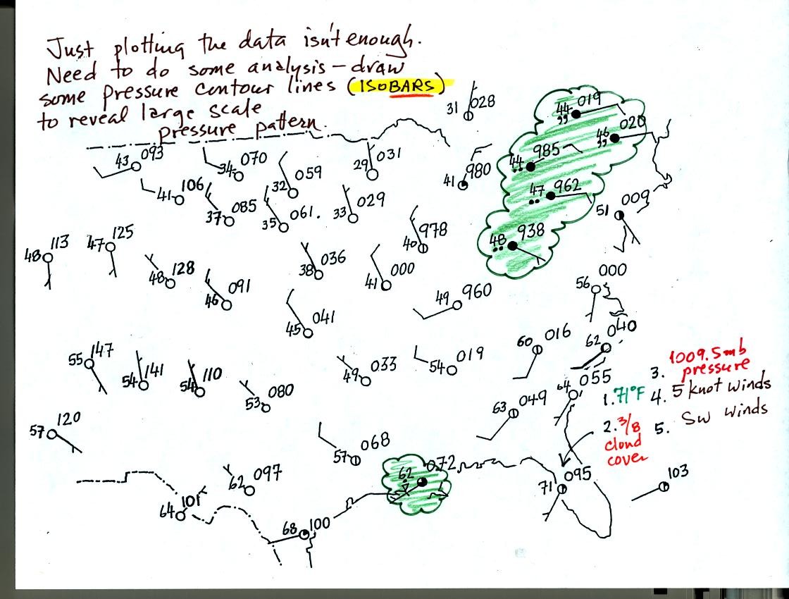 surface weather map with data plotted using the station model notation