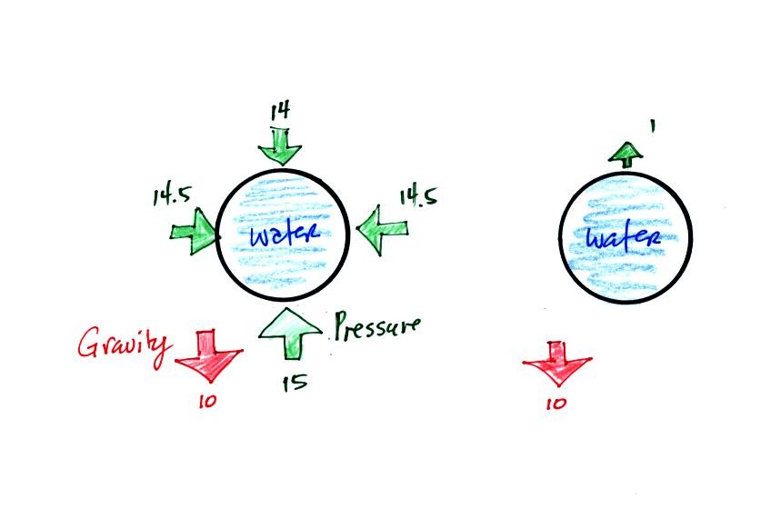 gravity and pressure forces acting on a water balloon